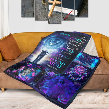 Jesuspirit | Power Love And Soul Mind | 2 Timothy 1:7 | Lion And Rose | Gorgeous Personalized Fleece Blanket FBH615