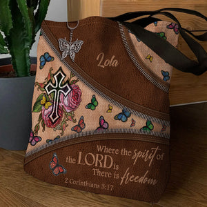Lovely Personalized Butterfly Tote Bag - Where The Spirit Of The Lord Is, There Is Freedom NM146