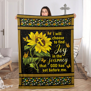 Jesuspirit | I Will Choose To Find Joy In The Journey | Sunflower And Cross | Stunning Fleece Blanket FBHN616