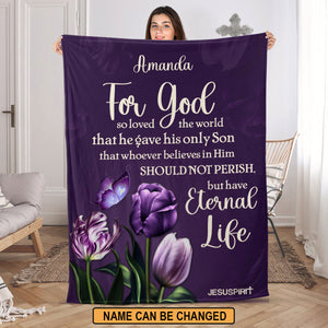 Jesuspirit Personalized Fleece Blanket | John 3:16 | For God So Loved The World | Spiritual Religious Gifts For Christian People FBHN26