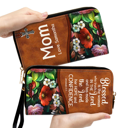 Jesuspirit | Jeremiah 17:7 | Personalized Zippered Leather Clutch Purse | Scripture Gifts For Christian Women NUHN374B