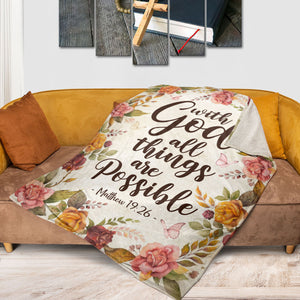 Jesuspirit | Matthew 19:26 | Rose And Butterfly | With God All Things Are Possible | Fleece Blanket FBH617