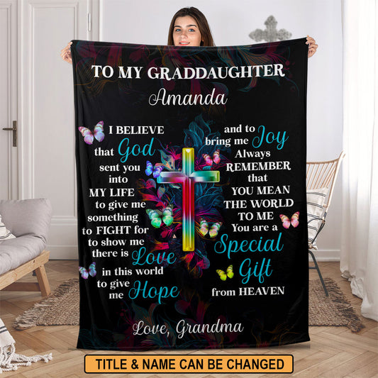 Jesuspirit | Meaningful Gift For Granddaughter | You Are A Special Gift From Heaven | Colorful Cross Personalized Fleece Blanket FBHN625