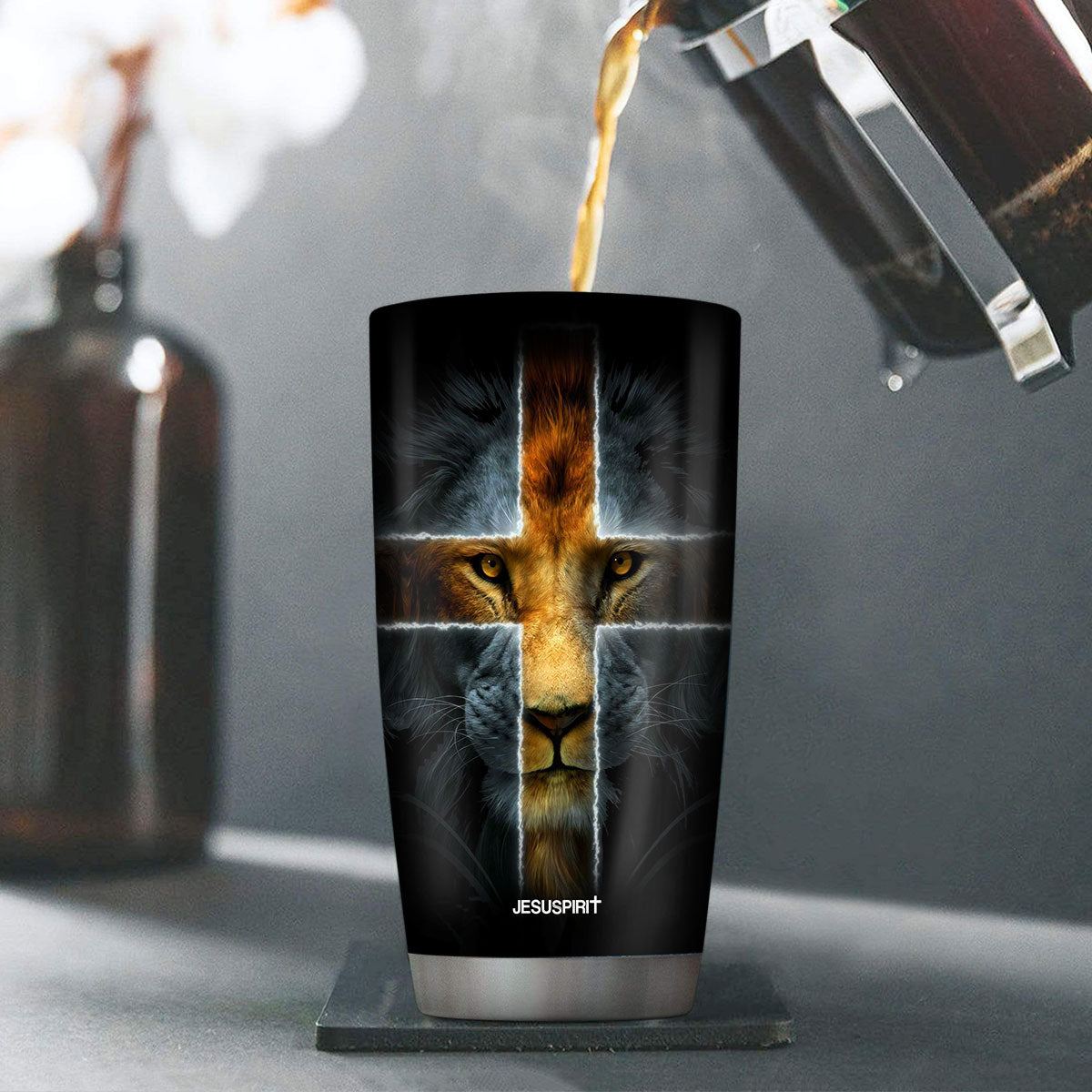 Athenstics Lion Tumbler Cup for Men My God That Is Who You Are Christian Cross Stainless Steel Mug Wildlife Animal Christian Gift for Lion Lovers