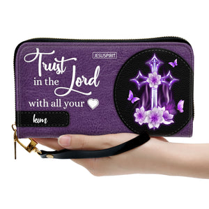 Awesome Personalized Floral Cross Clutch Purse - Trust In The Lord With All Your Heart AHN252