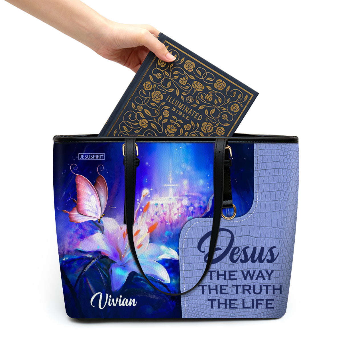 Jesus The Way The Truth The Life - Lovely Personalized Lily Large Leather Tote Bag H13