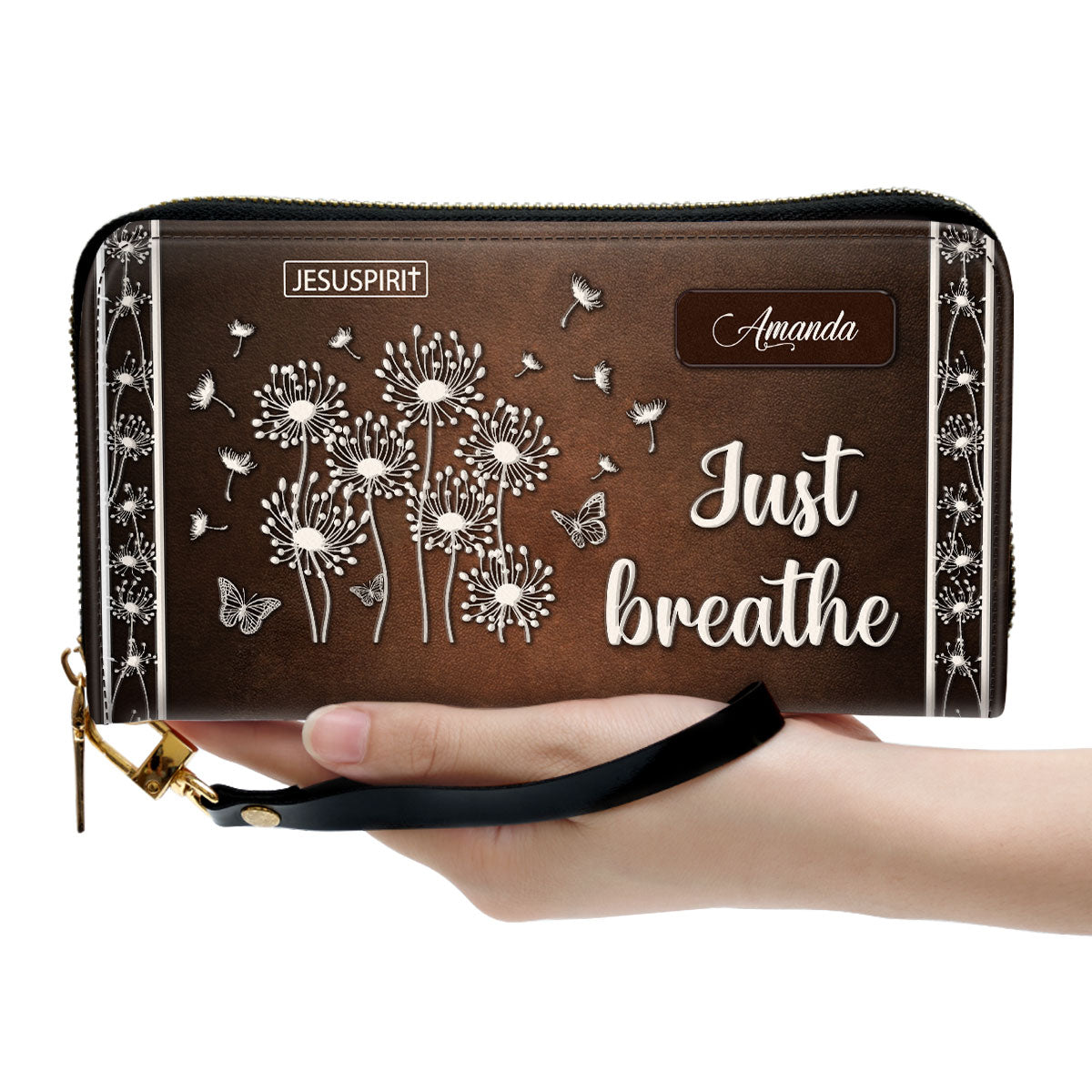 Beautiful Personalized Dandelion Clutch Purse - Just breathe HIHN285