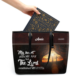 Special Personalized Large Leather Tote Bag - The Lord Established My Path HM424