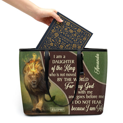 Personalized Large Leather Tote Bag - For My God Is With Me And Goes Before Me HIM317