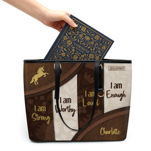 Special Personalized Large Leather Tote Bag - I Am Worthy HN11