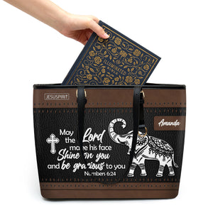 May The Lord Make His Face Shine On You - Special Personalized Large Leather Tote Bag HN13