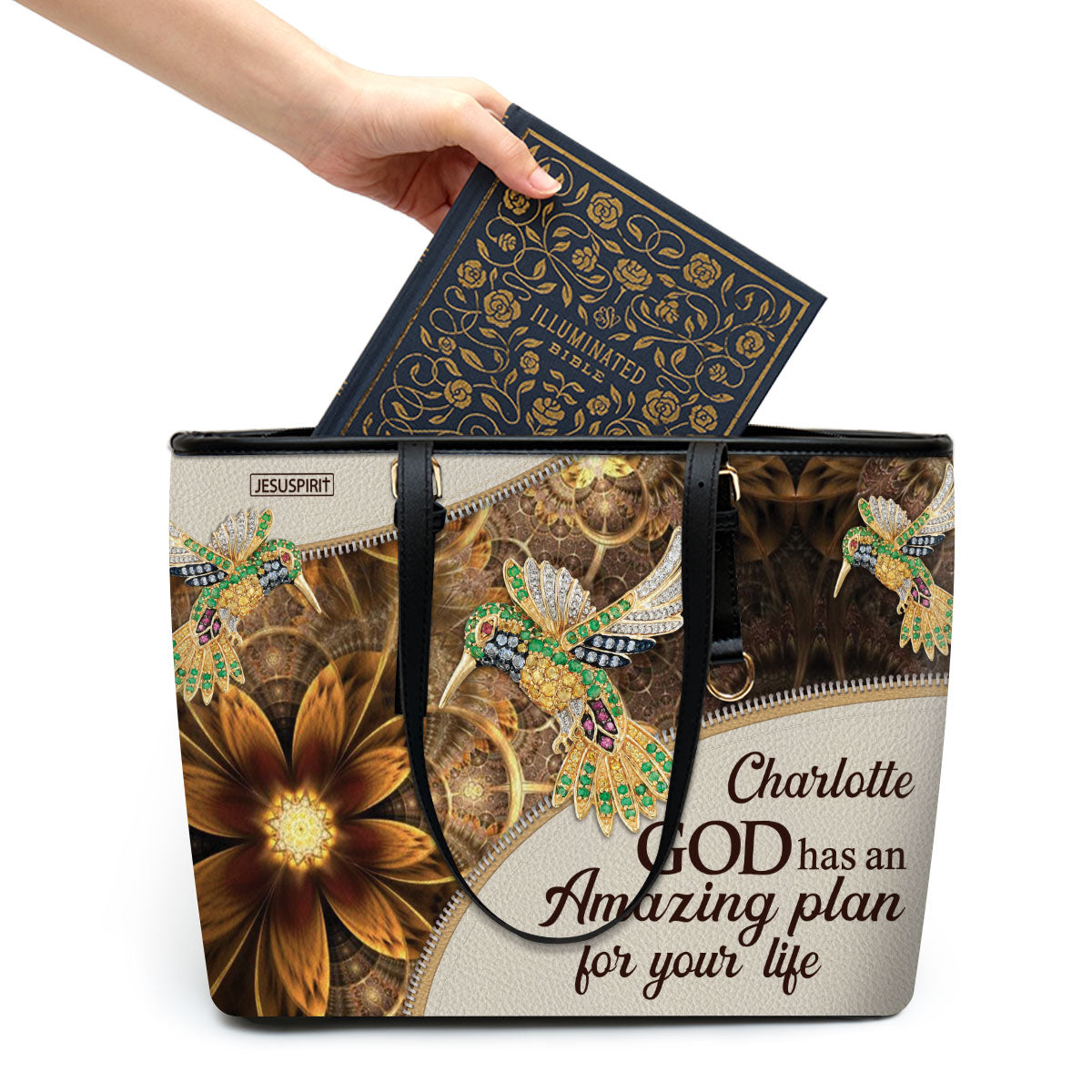 Beautiful Personalized Large Leather Tote Bag - God Has An Amazing Plan For Your Life NUH276