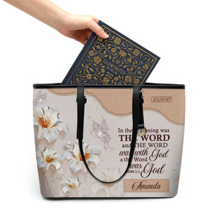 Personalized Large Leather Tote Bag - The Word Was With God NUH337