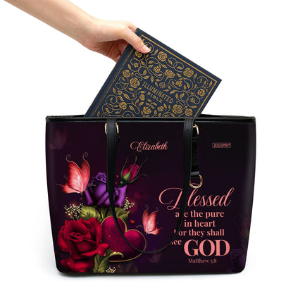 Blessed Are The Pure In Heart For They Shall See God - Beautiful Personalized Large Leather Tote Bag NUH472