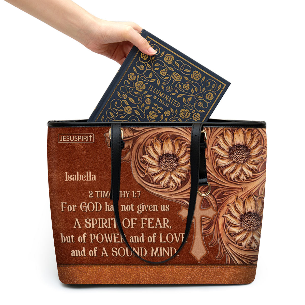 For God Has Given Us A Spirit Of Power And Of Love - Personalized Large Leather Tote Bag NUHN292