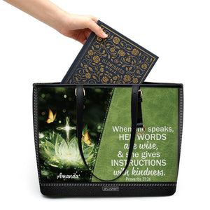 Awesome Personalized Large Leather Tote Bag - When She Speaks, Her Words Are Wise NUHN316