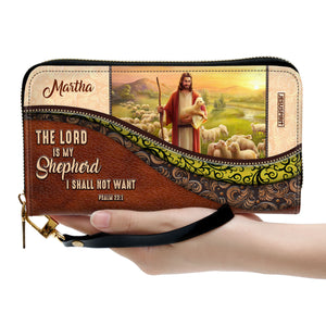 Beautiful Personalized Lamb Clutch Purse - The Lord Is My Shepherd, I Shall Not Want NUM301