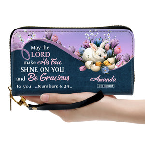 Pretty Personalized Rabbit Clutch Purse - May The Lord Make His Face Shine On You NUM379