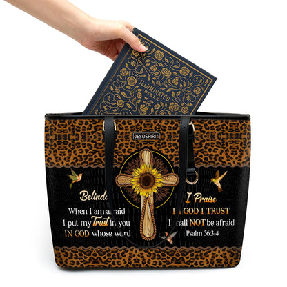 Personalized Large Leather Tote Bag - In God, Whose Word I Praise NUM434