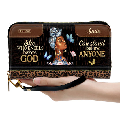 Must-Have Personalized Clutch Purse - She Who Kneels Before God Can Stand Before Anyone NUM484