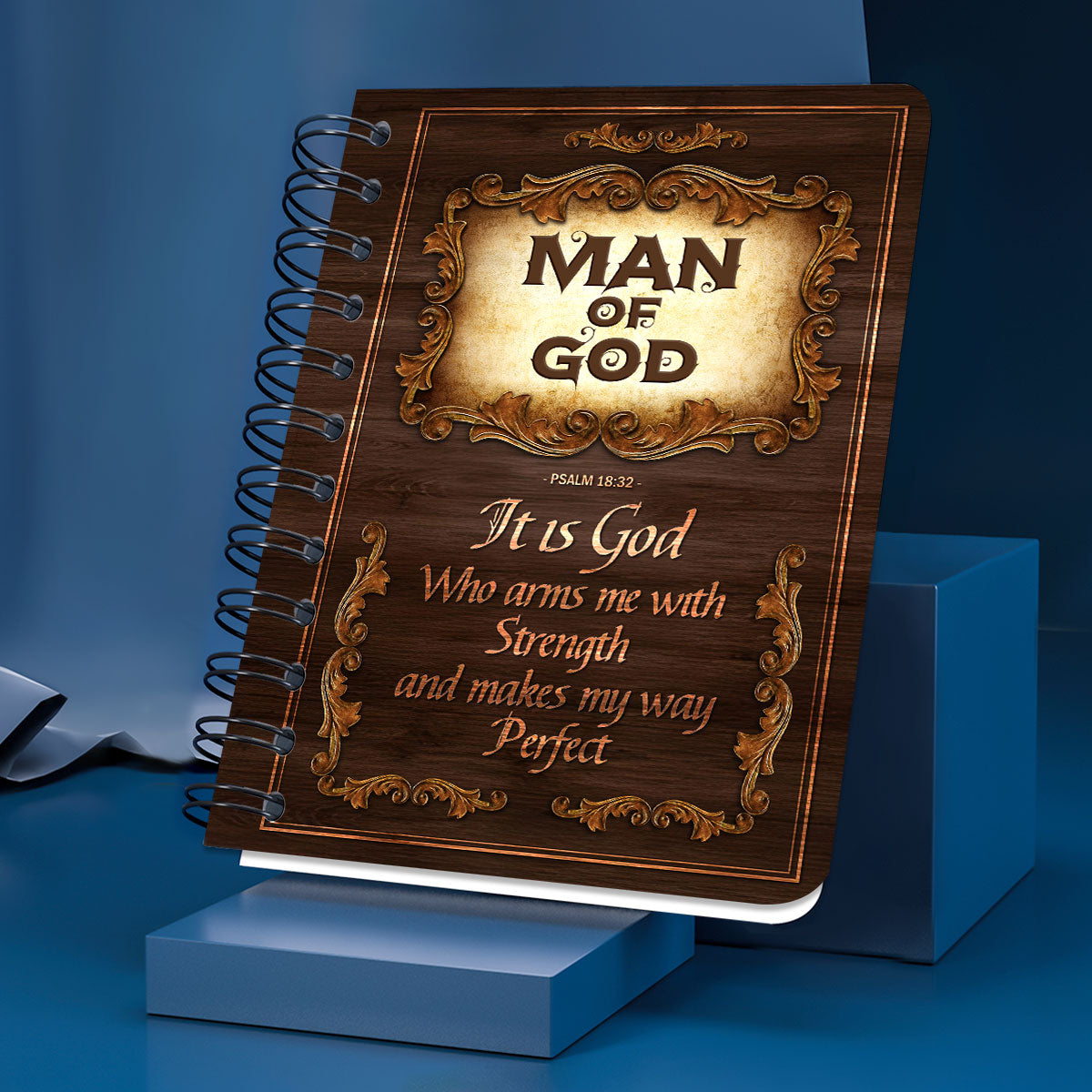 Jesuspirit Personalized Spiral Journal | Religious Gifts For Christian Men | Psalm 18:32 | Man Of God | Jesus And Cross SJH720