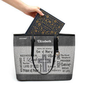 Jesuspirit | Personalized Large Leather Tote Bag With Long Strap | Christ Gifts For Women Of God | King Of Kings LLTBHN659