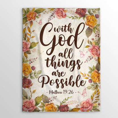 Jesuspirit | Matthew 19:26 | Rose And Butterfly | With God All Things Are Possible | Fleece Blanket FBH617