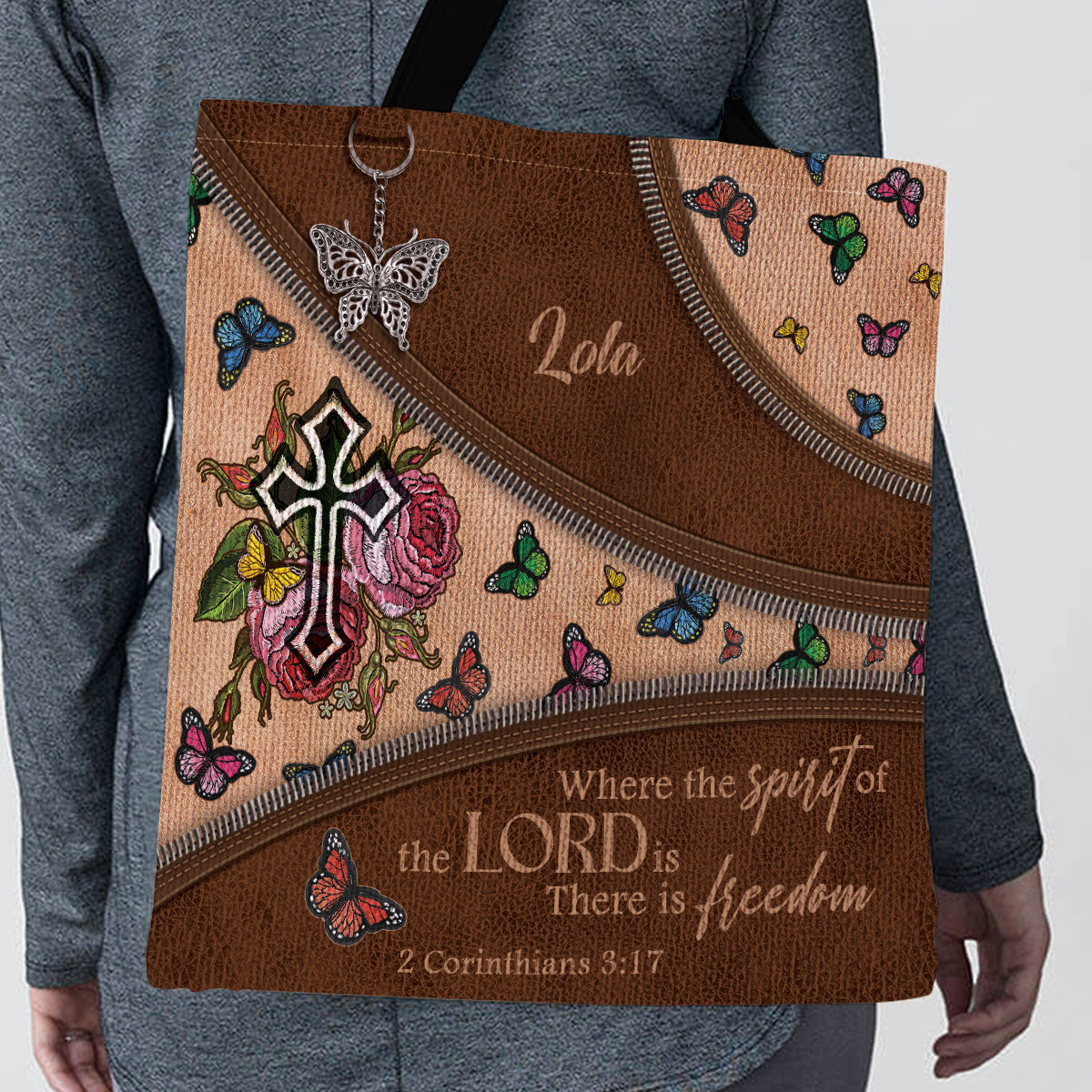 Lovely Personalized Butterfly Tote Bag - Where The Spirit Of The Lord Is, There Is Freedom NM146