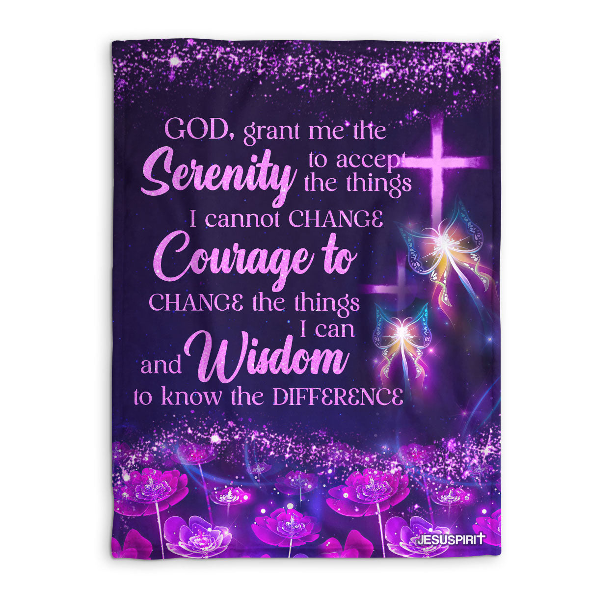 Jesuspirit | God, Grant Me The Serenity To Accept The Things I Cannot Change | Cross Fleece Blanket | Flower And Butterfly FBHN628