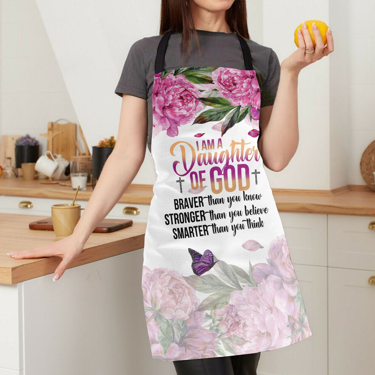 Jesuspirit | Useful Gift For Christian Women | Apron With Tie Back | I Am A Daughter Of God | Flower & Butterfly AHM28