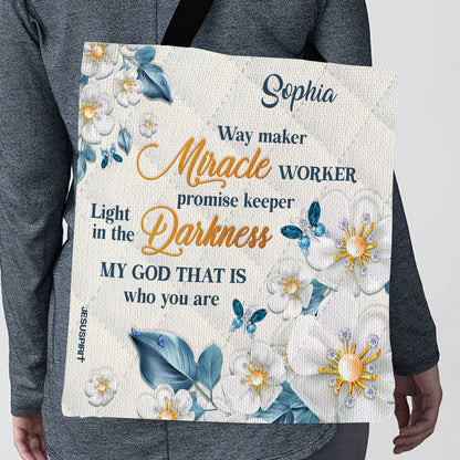 Jesuspirit | Gorgeous Personalized Tote Bag | Flower And Butterfly | Way Maker And Miracle Worker TBHN612