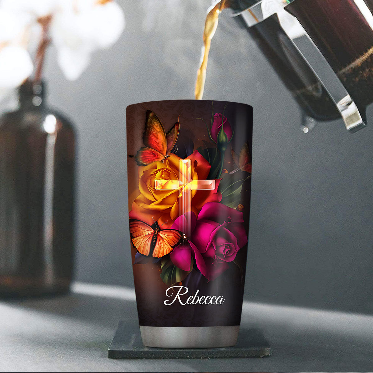 Love The Lord Your God With All Your Heart - Beautiful Personalized Stainless Steel Tumbler 20oz NUH469