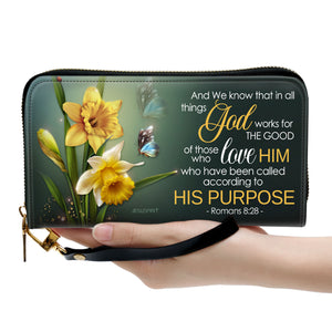 Jesuspirit | Personalized Leather Clutch Purse With Wristlet Strap Handle | Romans 8:28 | Christian Gift Ideas For Religious Women CPH741