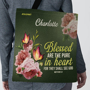 Jesuspirit Personalized Tote Bag | Religious Gifts For Women Of God | Blessed Are The Pure In Heart | Matthew 5:8 TBHN676