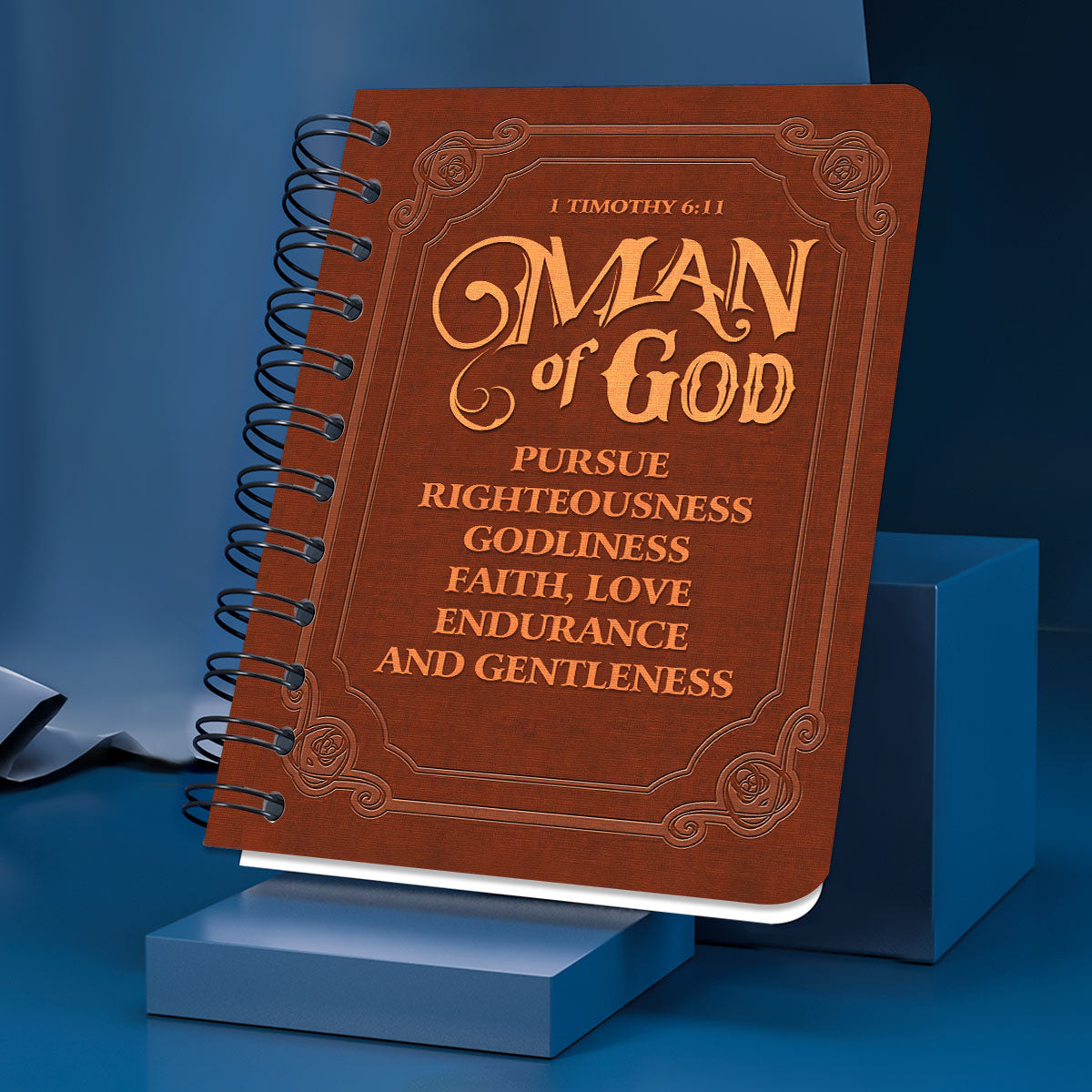 Jesuspirit | Beautiful Cross Spiral Journal | Man Of God | 1 Timothy 6:11 | Inspirational Gifts For Christian Men SJH719