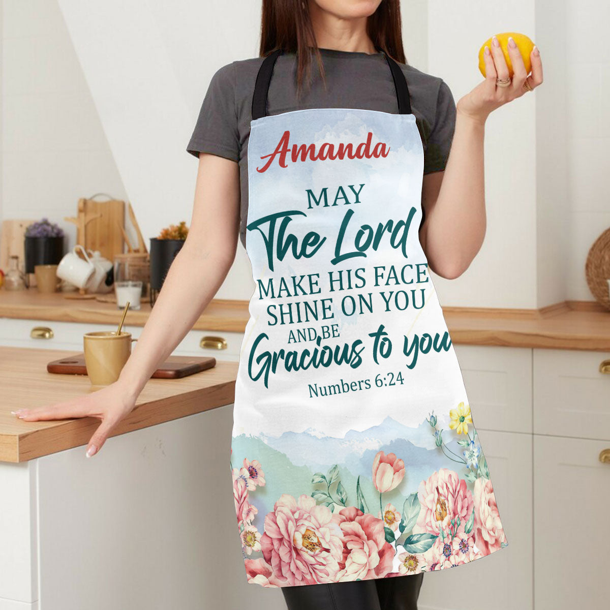 Jesuspirit | May The Lord Make His Face Shine On You | Numbers 6:24 | Personalized Flower Apron With Neck Strap APRM653