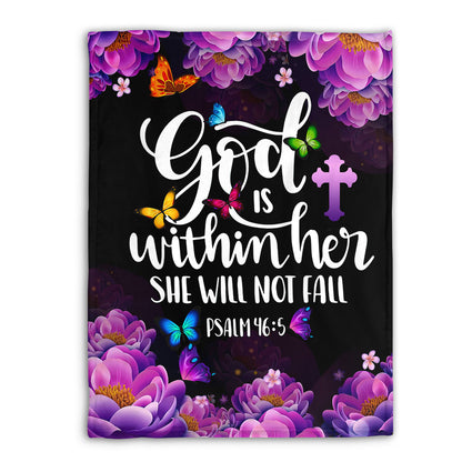 Jesuspirit | Psalm 46:5 | Cross And Butterfly | God Is Within Her, She Will Not Fall | Beautiful Flower Fleece Blanket FBM640