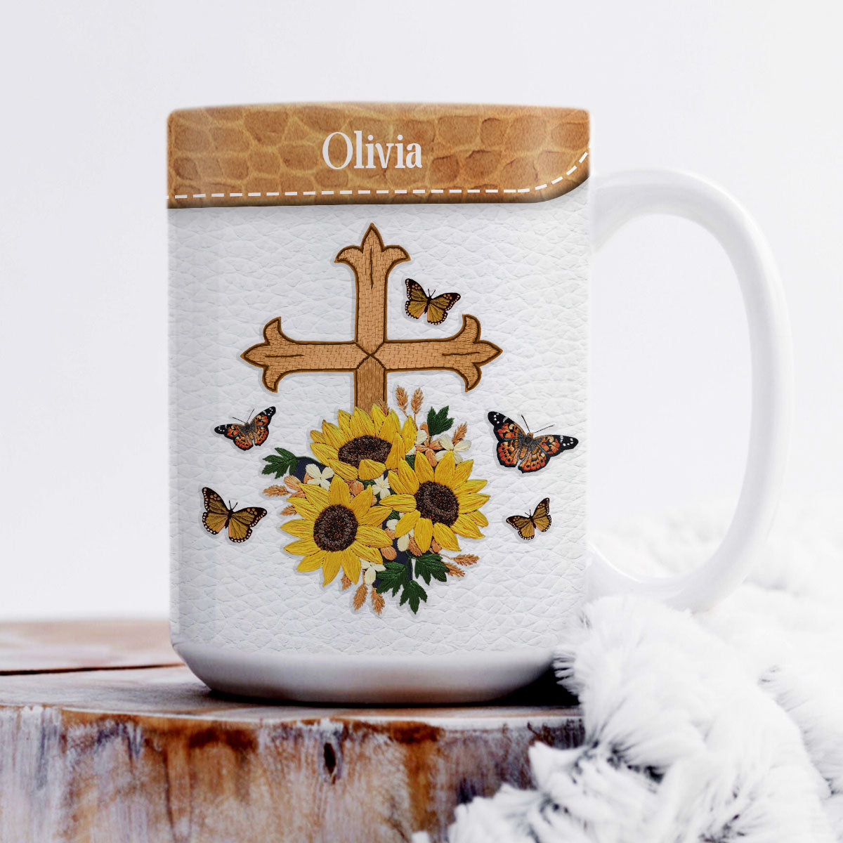 Let Us Rejoice And Be Glad In It - Personalized Sunflower White Ceramic Mug NUHN305