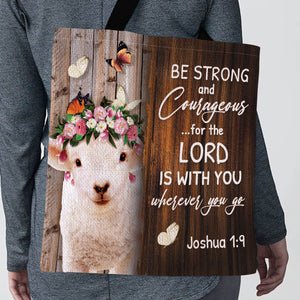 Cute Lamb Tote Bag - Be Strong And Courageous NM151