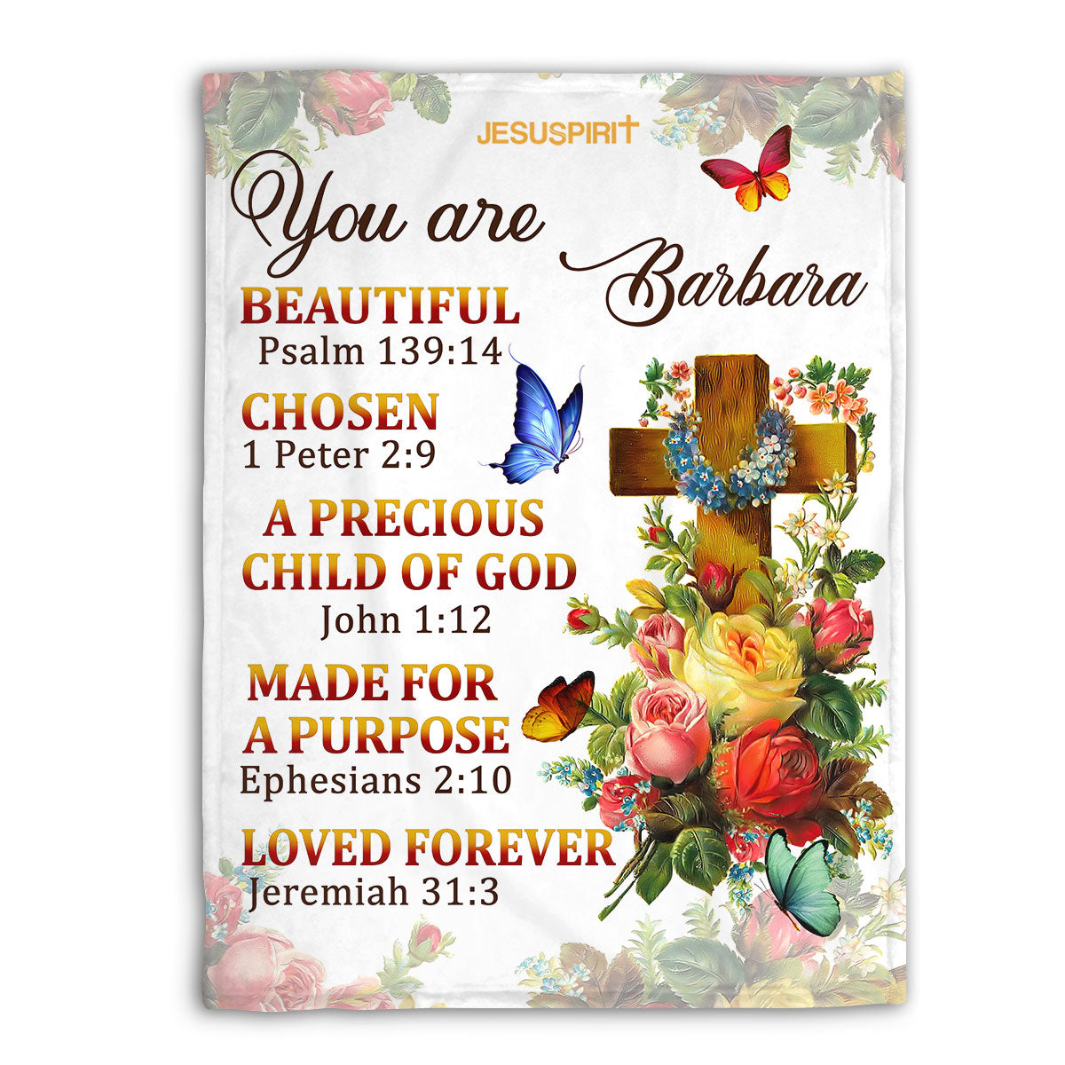 Jesuspirit | Gorgeous Personalized Fleece Blanket | A Precious Child Of God | Roses And Cross FBM705