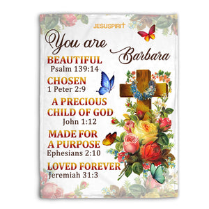 Jesuspirit | Gorgeous Personalized Fleece Blanket | A Precious Child Of God | Roses And Cross FBM705