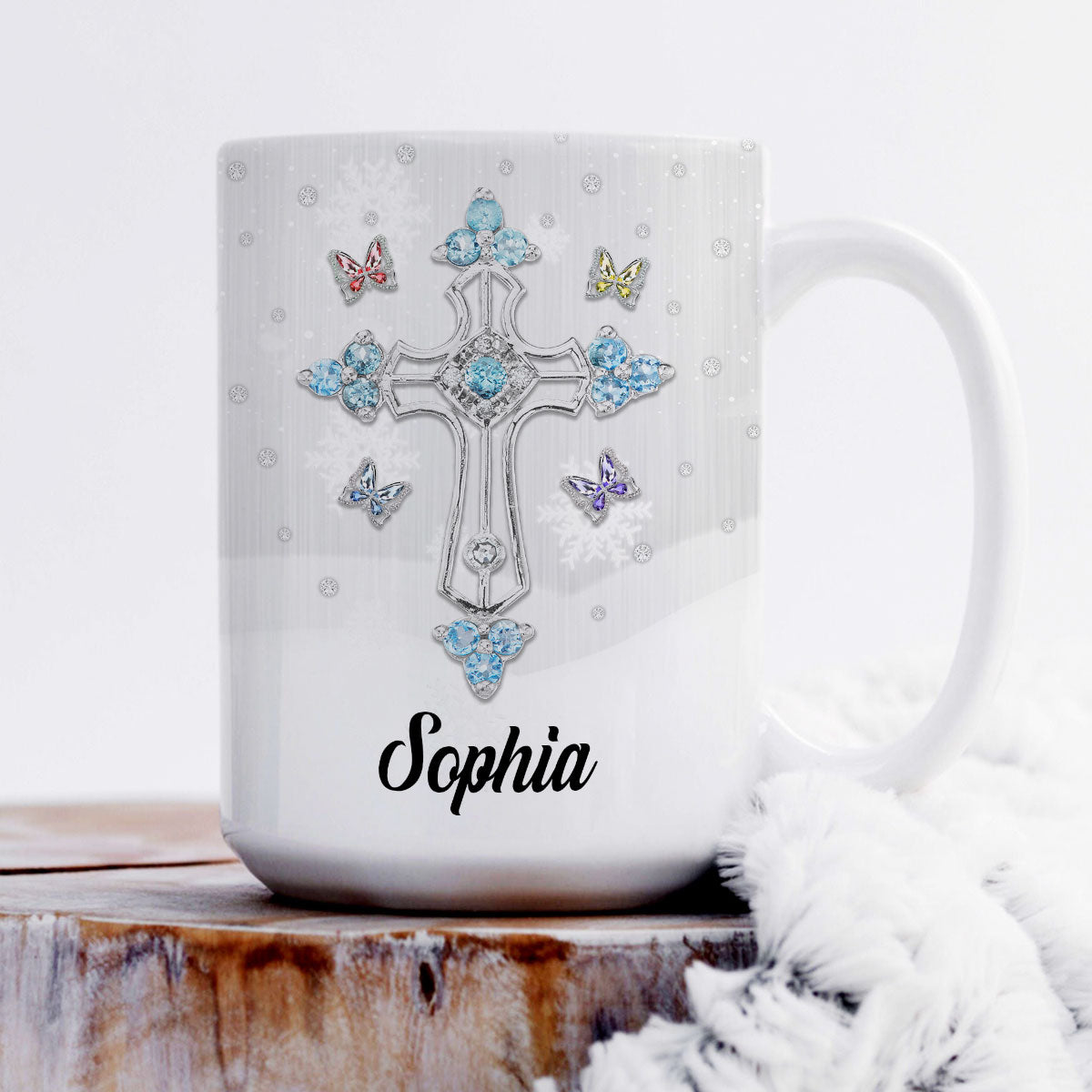 Elegant Personalized Cross White Ceramic Mug - Hope Makes All Things Work NUHN144A