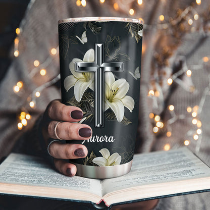 Jesuspirit | God Says You Are Unique | Cross & Lily | Personalized Stainless Steel Tumbler 20oz H25