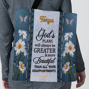 Jesuspirit Personalized Tote Bag | Daisy & Butterfly | God's Plans Will Always Be Greater Than All Your Disappointments TBM605