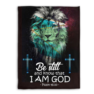 Jesuspirit | Cross & Lion | Psalm 46:10 | Be Still And Know That I Am God | Meaningful Fleece Blanket FBM633