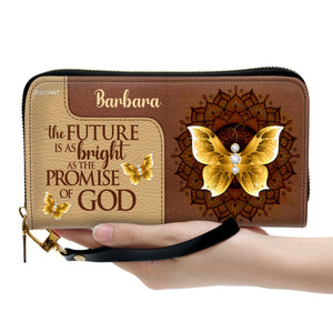 Jesuspirit | Flower And Butterfly | Personalized Leather Clutch Purse With Wristlet Strap Handle | Spiritual Gifts For Religious Woman CPH738