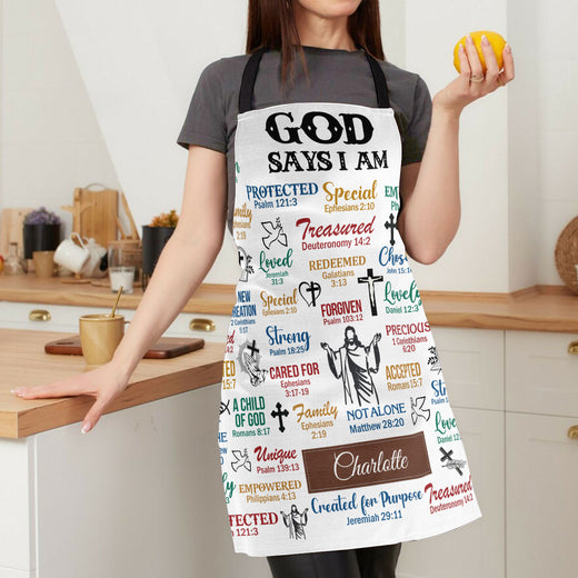 Jesuspirit | What God Says About You | Scripture Bible Verse Gifts For Christians | Personalized Apron With Neck Strap APRH742