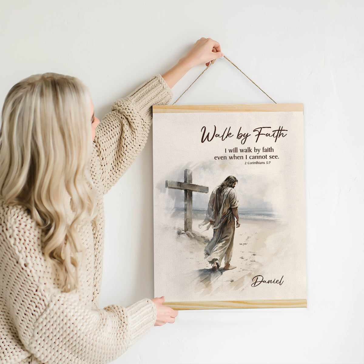 2 Corinthians 5:7 | Jesuspirit | Walk By Faith | Personalized Magnetic Canvas Frame | Jesus & Cross | Religious Gift For Christian Friends MCFHN01