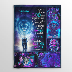 Jesuspirit | Power Love And Soul Mind | 2 Timothy 1:7 | Lion And Rose | Gorgeous Personalized Fleece Blanket FBH615