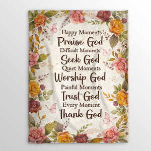 Jesuspirit | Praise God, Trust God, Thank God | Fleece Blanket For Christians | Roses And Butterfly FBH616